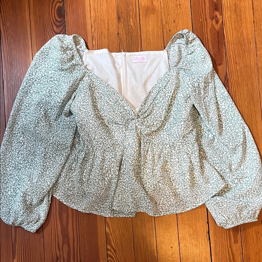 Green floral blouse